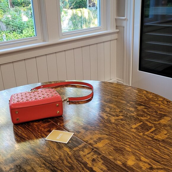 NWOT Michael Kors Gold Studded Crossbody Bag. Red. Gold Chain. Removable Strap. - Picture 7 of 16